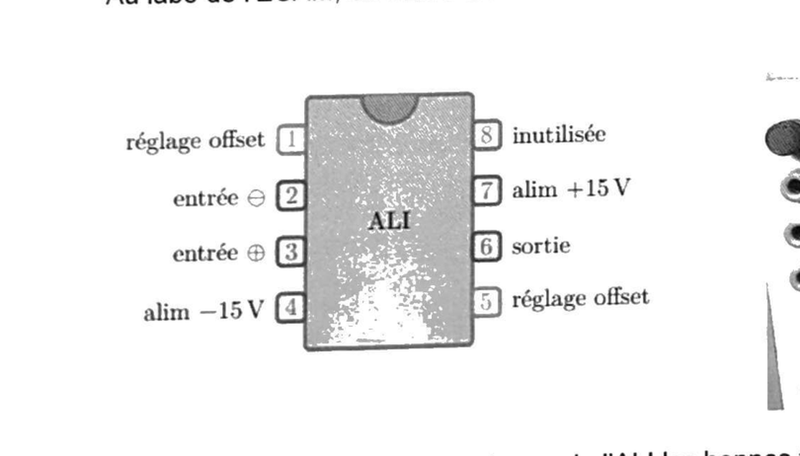 Brochage officiel du boîtier DIP8 de l'ALI (type LM741)