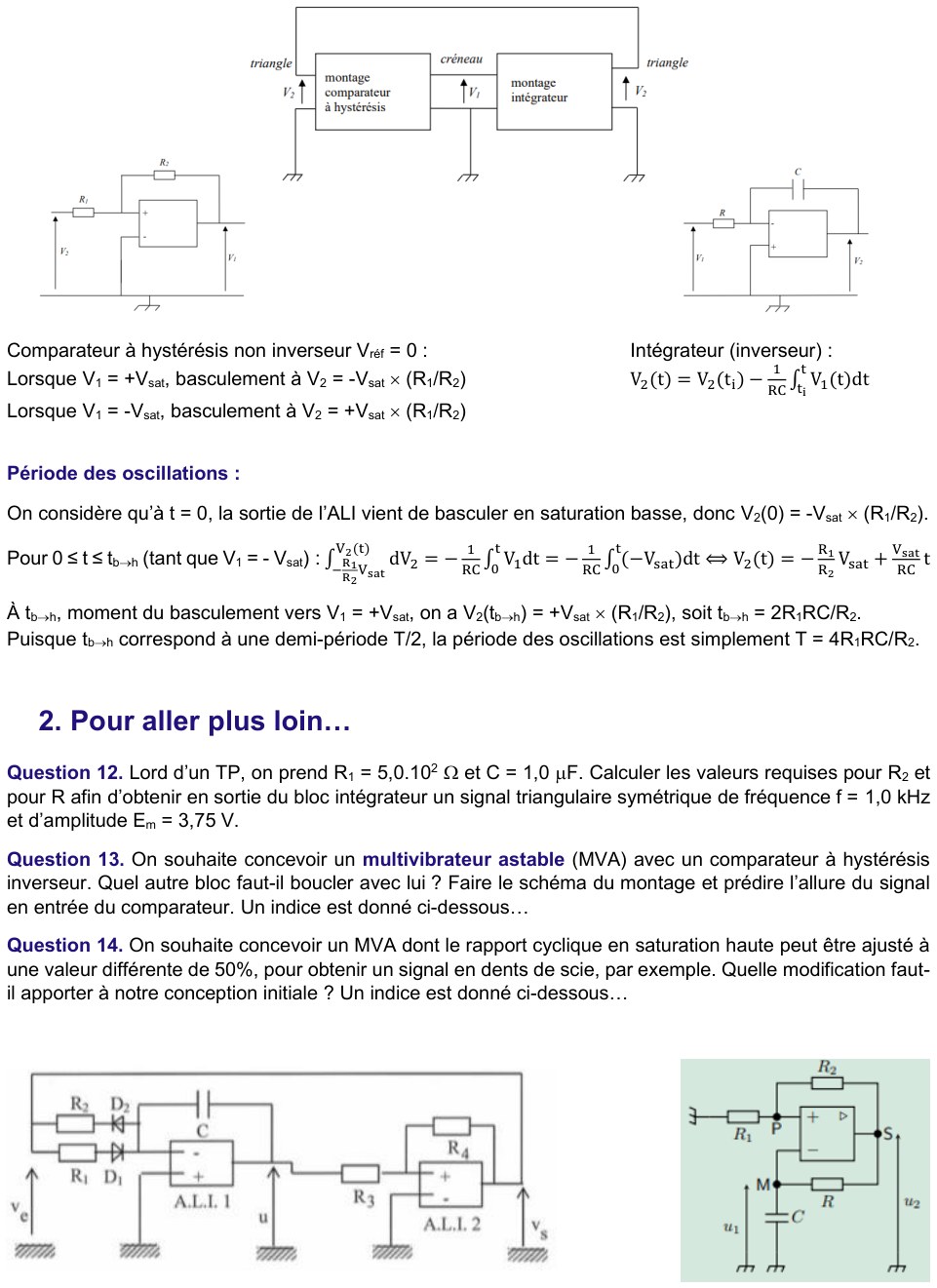 Énoncé TP5a conception, page 2 : réponses Q5-Q11 et questions 12 à 14 avec indices