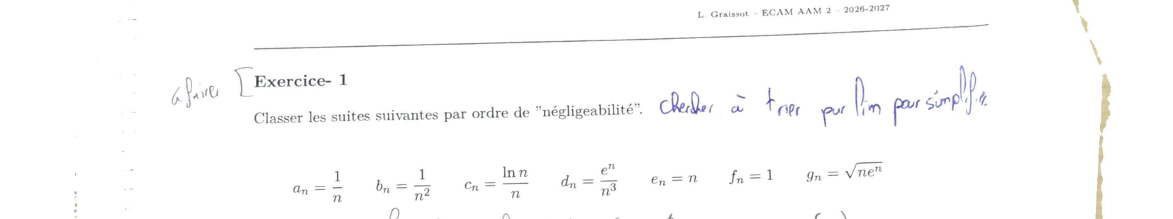 Énoncé — Exercice 1, classement de 7 suites