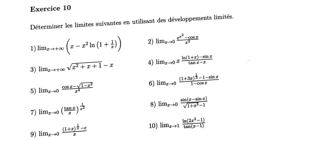 Énoncé — Exercice 10, dix limites