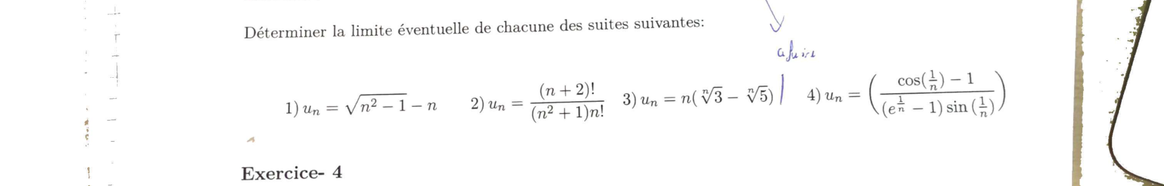 Énoncé — Exercice 3, quatre limites de suites