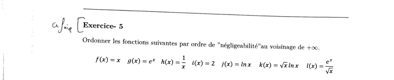 Énoncé — Exercice 5, sept fonctions à classer