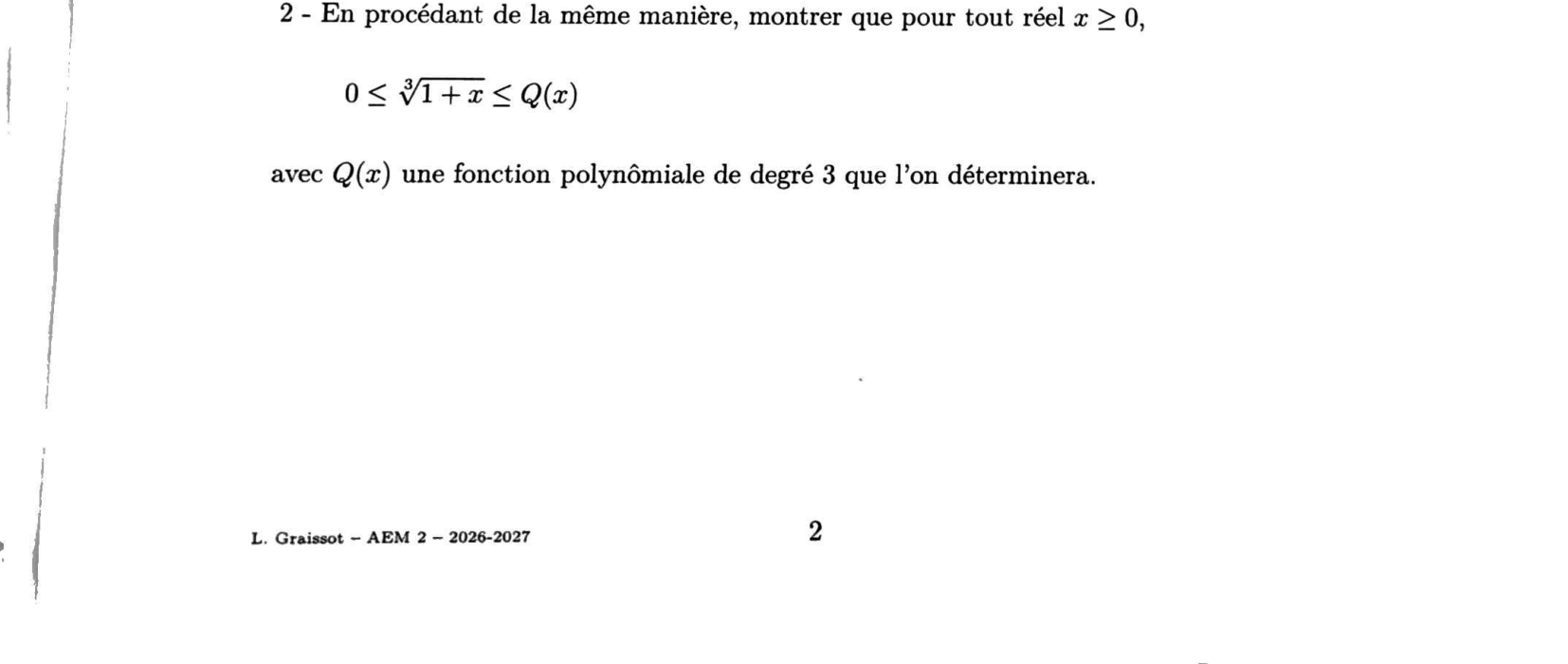 Énoncé — Exercice 7, encadrements de ln(1+x) et de la racine cubique