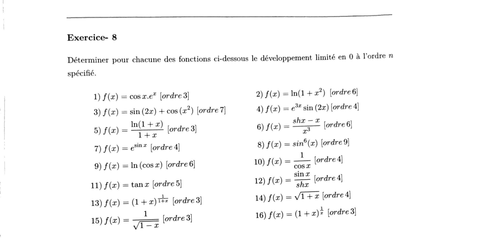 Énoncé — Exercice 8, seize fonctions à développer