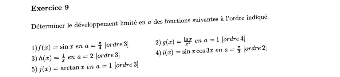 Énoncé — Exercice 9, cinq DL en un point a