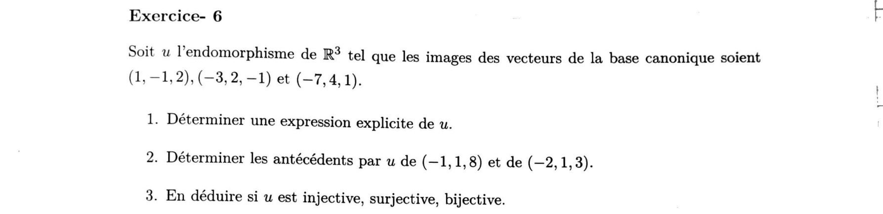 Énoncé TD2 Exercice 6 — endomorphisme u de R3