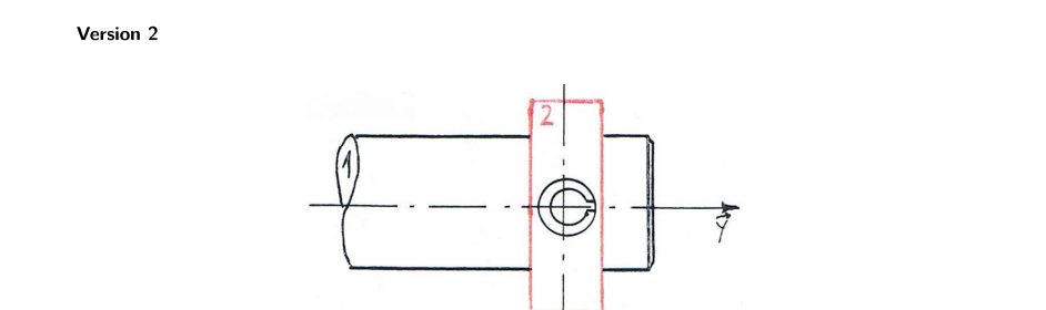 Énoncé Version 2 — arbre 1 (φ20) et poulie 2 (largeur 10, disque mince) accouplés par une goupille élastique 3 (φ8)